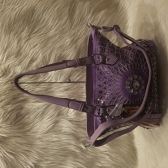 HANDBAG EXPRESS LAVENDER RHINESTONE SUNBURST TOTE - Picture 3 of 8